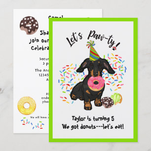 Amusante Dachshund Donut Invitation de fête d'anni