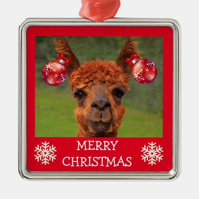Amusante Llama Et Boules De Noël Ornement (Devant)
