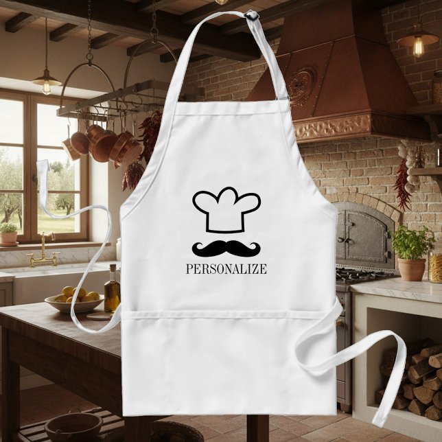 Amusante moustache noire tablier barbecue pour hom (Kitchen apron with chef's hat and mustache)