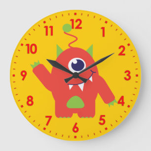 Amusants enfants alien orange et jaune horloge mur