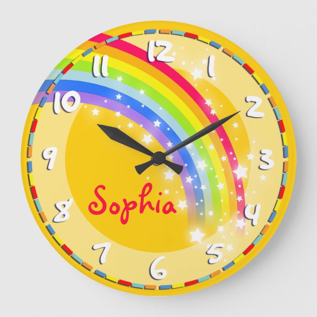Amusants enfants Rainbow nom mur jaune horloge (Recto)