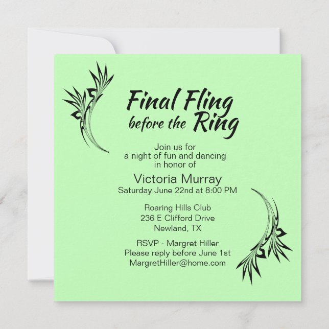 Amusants Green Bachelorette Party Invitation (Dos)