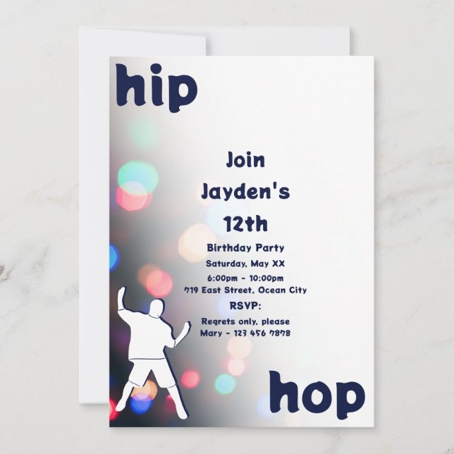 Amusants Hip-Hop Dance 12e anniversaire Invitation (Devant)