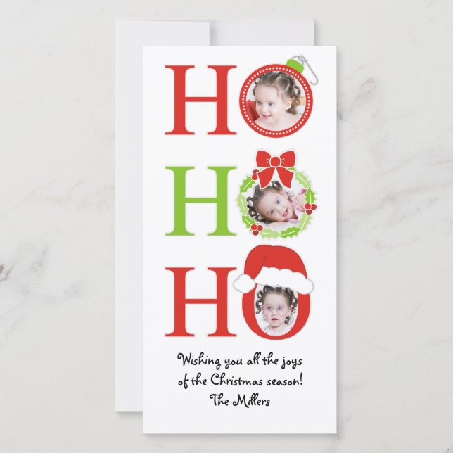 Amusants HO HO Photo Frame Carte de voeux de Noël (Devant)