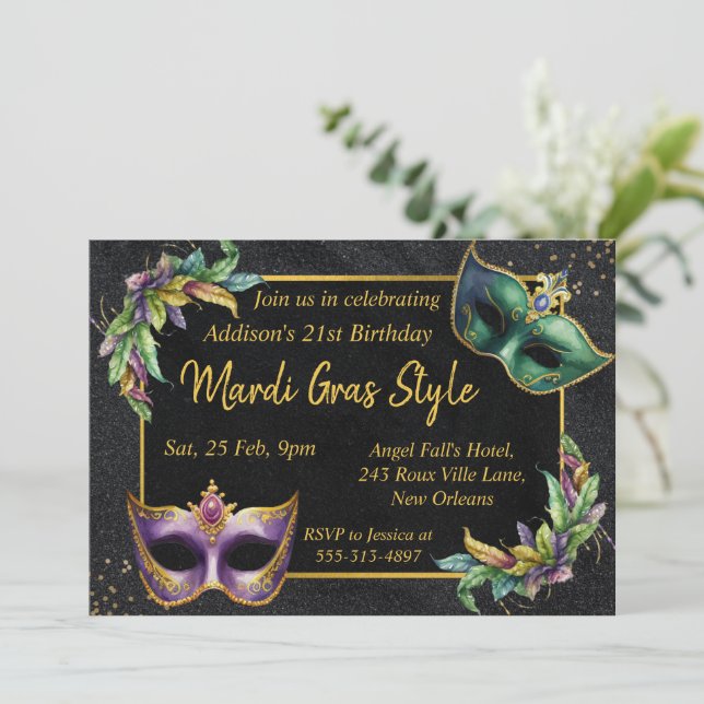 Amusants Mardi Gras Anniversaire Carte Invitation (Debout devant)
