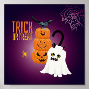 Amusement de chat à Halloween jouer Ghost Poster