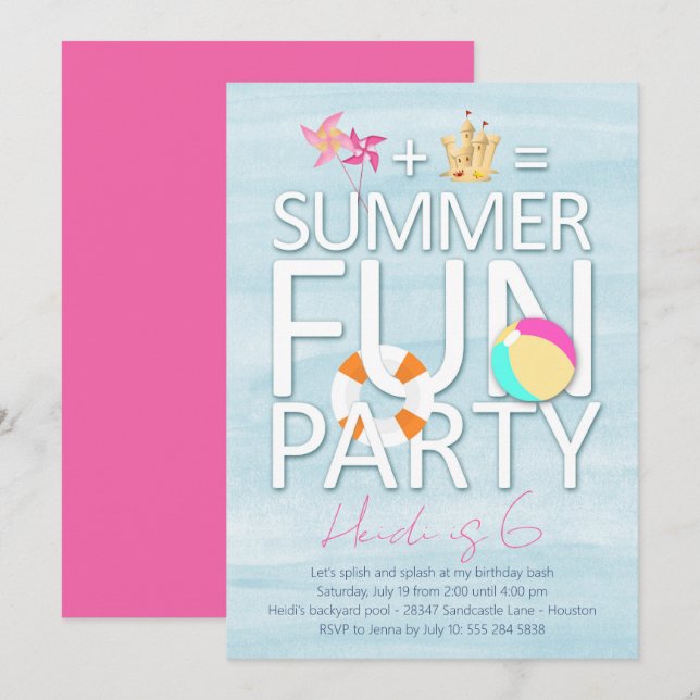 Amusement d'été Anniversaire Fête Invitation (Devant / Derrière)