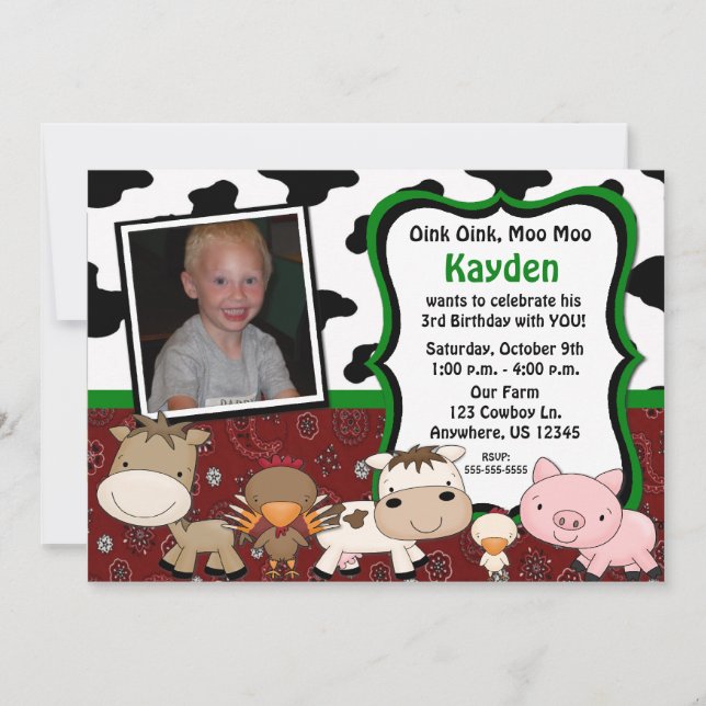 Amusement Farm Kids Photo Invitation d'anniversair (Devant)