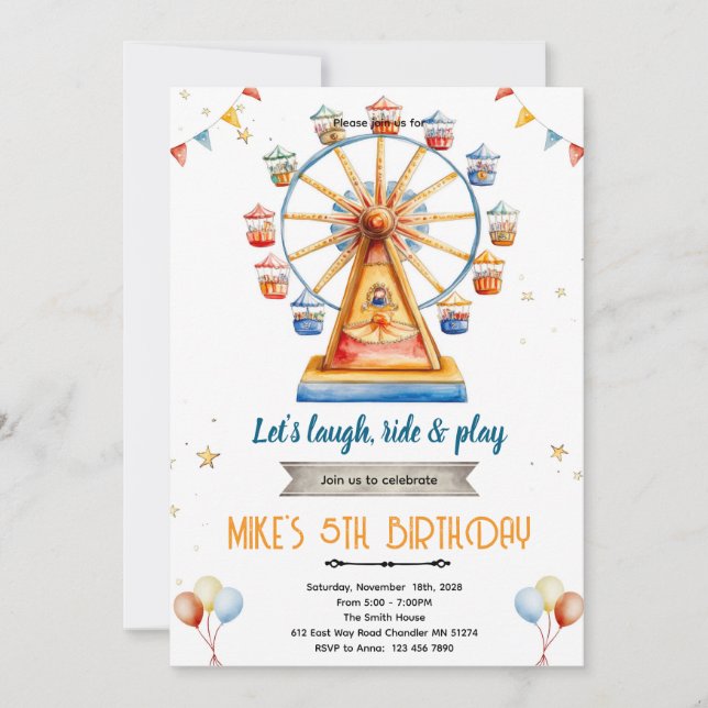 Amusement Park Birthday Invitation  (Devant)