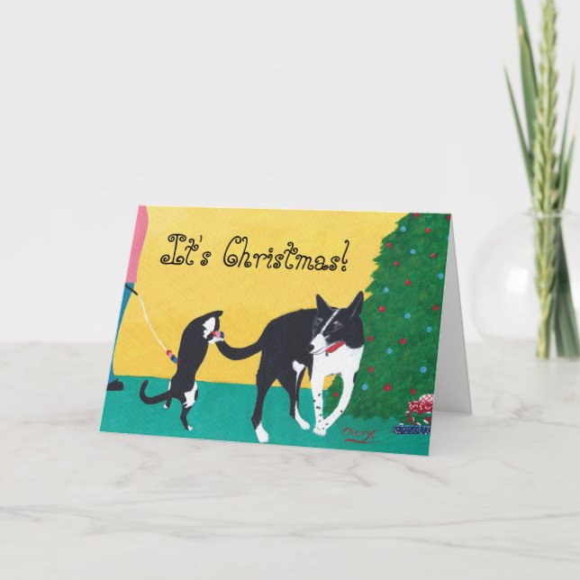 Amusez Son Chat De Chien De Noël Jouer Des Cartes  (Devant)