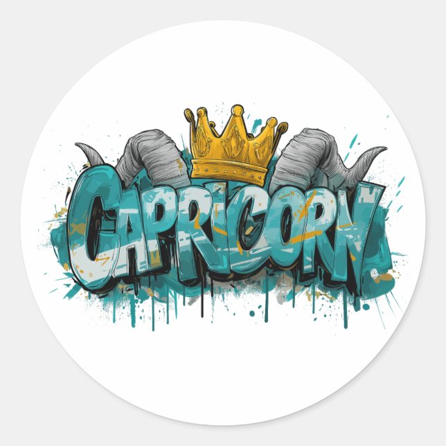Amüsiertes Capricorn Zodiac Graffiti Airbrush Runder Aufkleber (Vorderseite)
