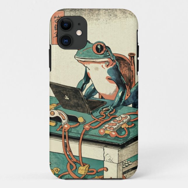 Amusing Frog Working on Computer | Funny Frog Case-Mate iPhone Hülle (Rückseite)