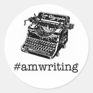 #amwriting runder aufkleber