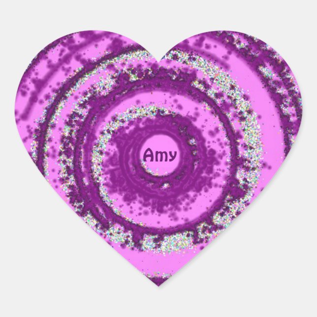 AMY ~ Lila und Silver Pattern ~ Personalisiert Herz-Aufkleber (Vorderseite)