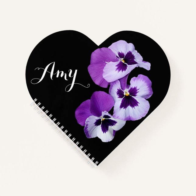 Amy-Name lila Panik Blütenherz Notizbuch (Vorderseite)