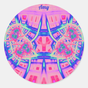 AMY ~ Pink Blue and Green BRIGHT FUN! ~ Runder Aufkleber