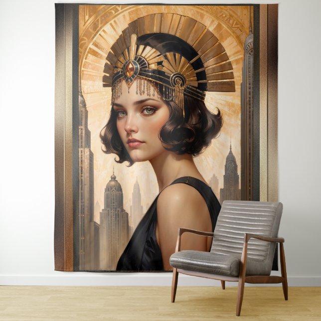 An Art Deco Damsel AI Concept Art by Xzendor7 Wandteppich (Beispiel)