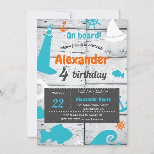 An Bord! Einladung zum Geburtstag (Vorderseite)