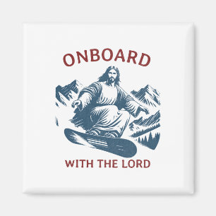 An Bord mit dem Herrn - Snowboarden Jesus auf Schn Magnet