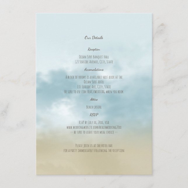 An der Küste Surf Strand Hochzeiten Details Begleitkarte (Vorderseite)