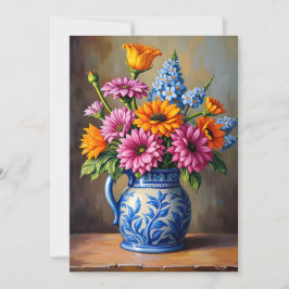 An Dich denkend Blau Weiße Vase Helle Blumen Karte