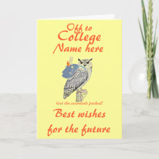An die Uni beste Wünsche, Owl, Name vorne hinzufüg Karte