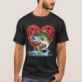 An dir hängend Angelbass — Retro-Cartoon-Herz T-Shirt