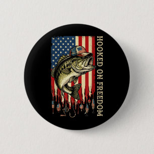 An Dom B Fish Aamerikanische Flagge Fischen süchti Button