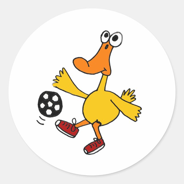 AN- Duck Playing Soccer Cartoon Runder Aufkleber (Vorderseite)