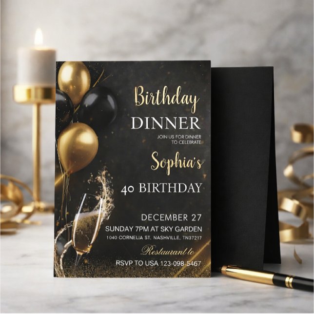 An elegant black birthday invitation einladung (Von Creator hochgeladen)