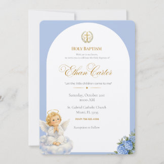 An Elegant Blue & Gold Baptism invitation  Einladung