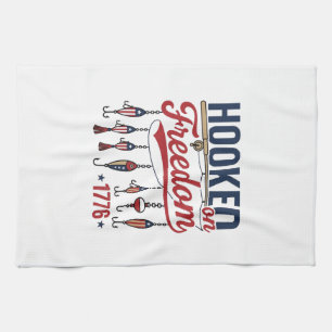 An Freiheit gewöhnte patriotische Fischerei-Shirt  Geschirrtuch