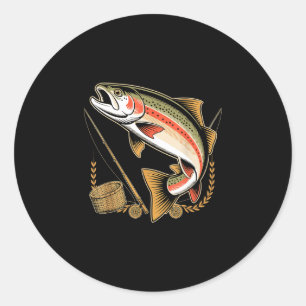 An Haken an Forelle Fliegenfischer Angler Fischere Runder Aufkleber