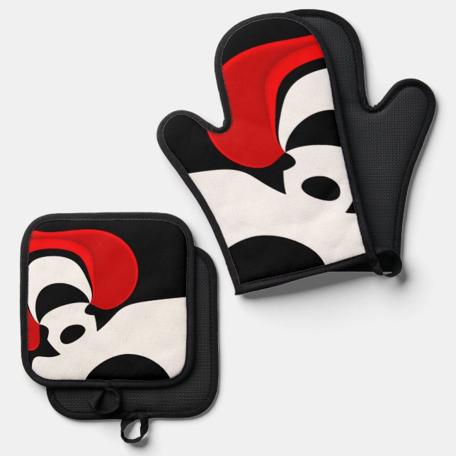 An Herrn Redd: Abstrakt Schwarz, Weiß und Rot Ofenhandschuh & Topflappen-Set (Vorderseite/Rückseite)
