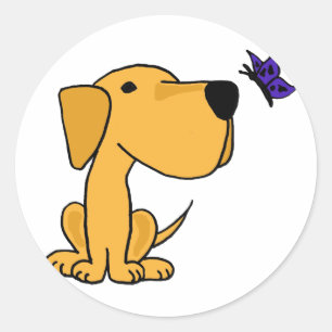 AN- Labrador Retriever Watching Butterfly Cartoon Runder Aufkleber