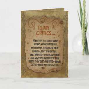 "An meine Kritiker" Geburtstagskarte Karte