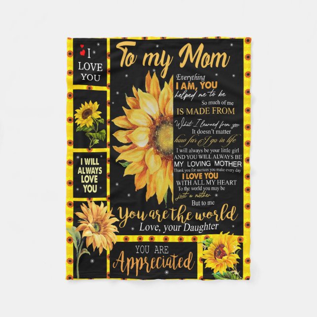 an meine Mutter Sonnenblumendecke schwarz, Geschen Fleecedecke (Vorderseite)