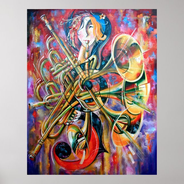 An oil painting on canvas. Music, the girl plays m Poster (Vorne)