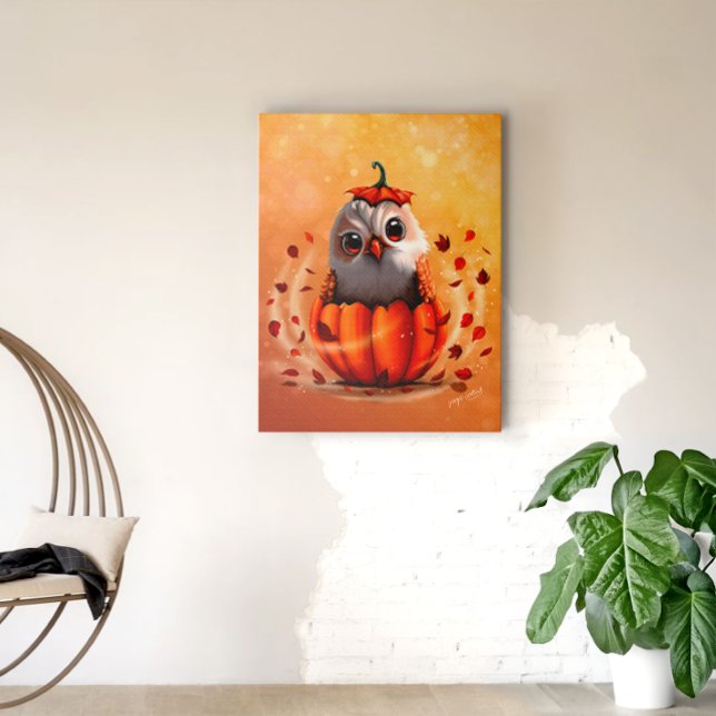 An Owl's Echo: Autumn's Guardian Leinwanddruck (Stylized preview of the canvas. A perfect enchanting touch for your cozy home decor)
