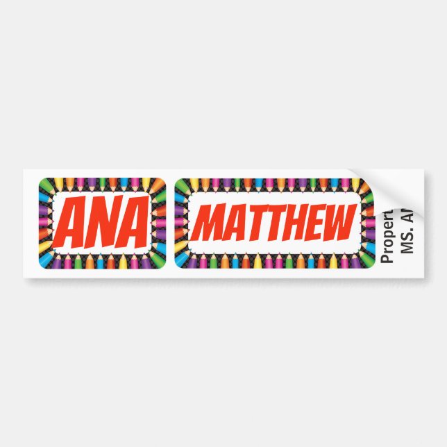Ana- und Matthew-Namensschild mit farbigem Autoaufkleber (Vorne)