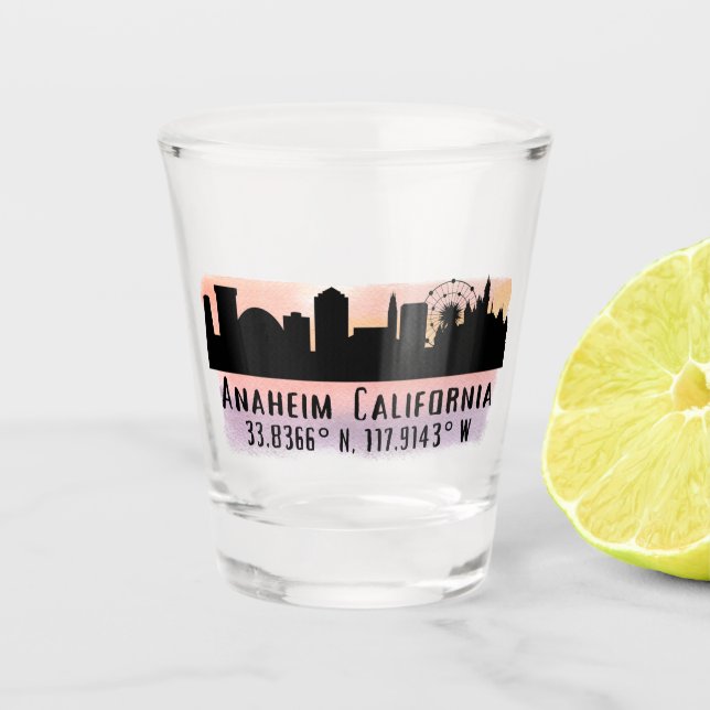 Anaheim Skyline Latitude und Länge Schnapsglas (Vorderseite)