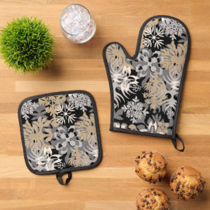 Anahola Bay Hawaiian Abstrakt Floral Neutral Ofenhandschuh & Topflappen-Set