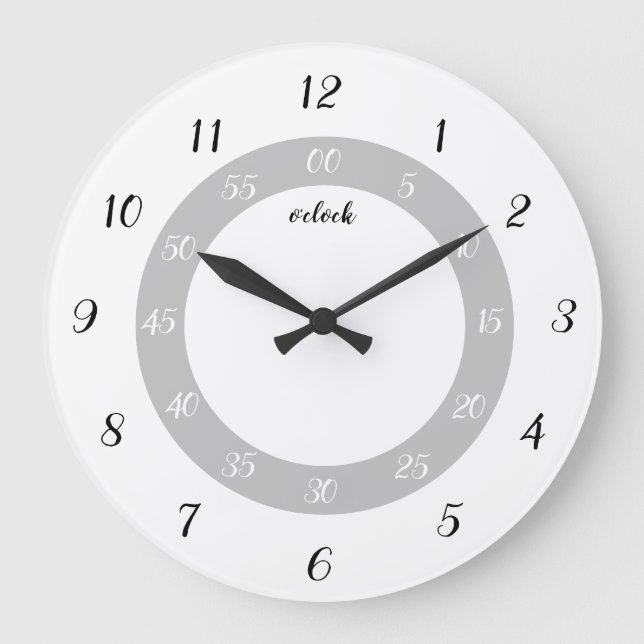 Analog zur einfachen Schwarz-Weiß-Lehrzeit Große Wanduhr (Vorderseite)