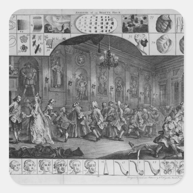 Analyse der Schönheit, Blatt II, 1753 Quadratischer Aufkleber (Vorderseite)