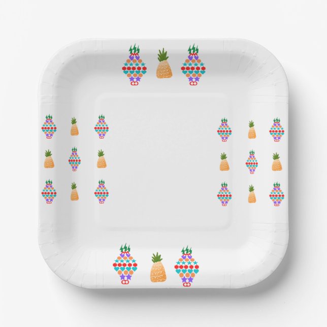 Ananas, 7" quadratische Papierplatte Pappteller (Vorderseite)