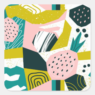 Ananas Abstrakt: farbenfrohe nahtlose Patchwork Quadratischer Aufkleber