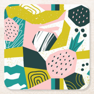 Ananas Abstrakt: farbenfrohe nahtlose Patchwork Rechteckiger Pappuntersetzer