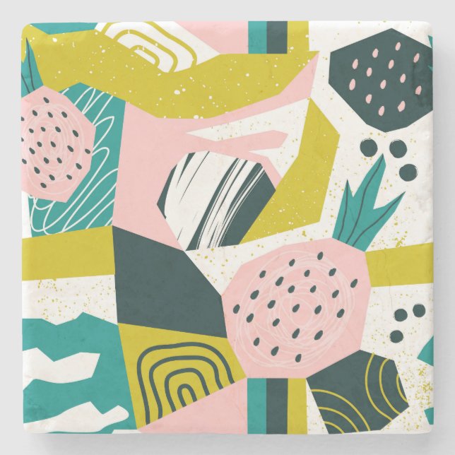 Ananas Abstrakt: farbenfrohe nahtlose Patchwork Steinuntersetzer (Vorderseite)
