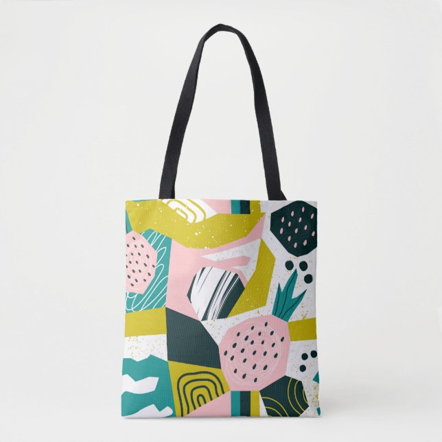Ananas Abstrakt: farbenfrohe nahtlose Patchwork Tasche (Vorderseite)