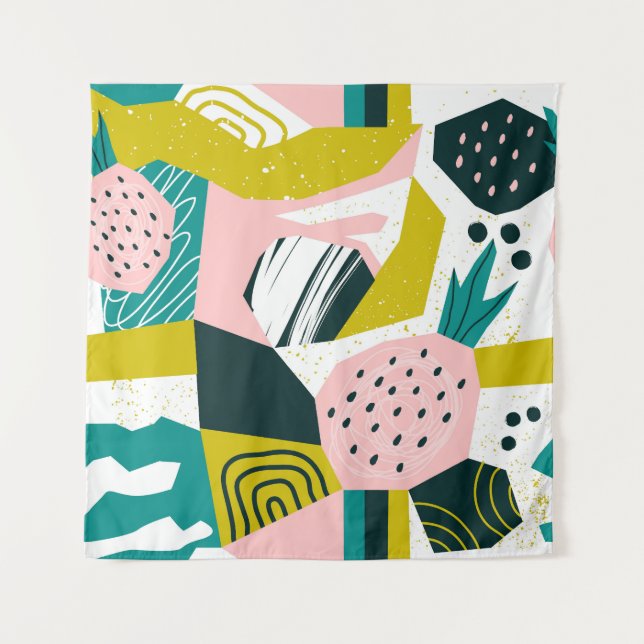 Ananas Abstrakt: farbenfrohe nahtlose Patchwork Wandteppich (Vorderseite)